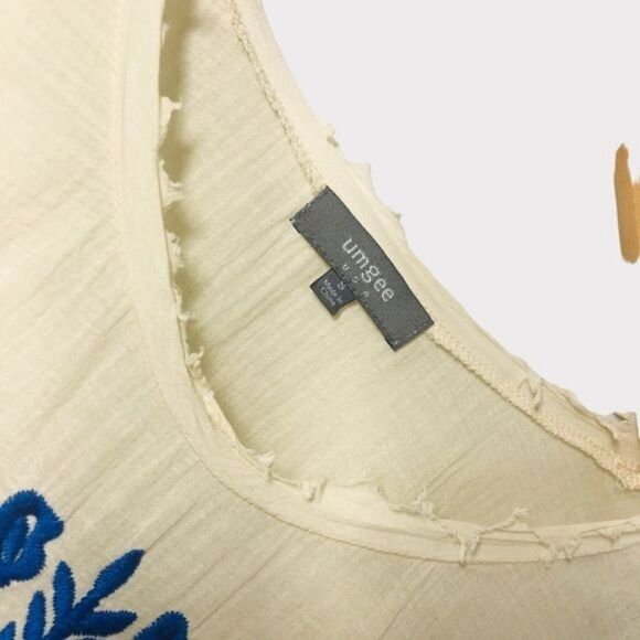 UMGEE Floral Embroidered Lightweight Cotton Gauze Raw Edge Top Size Small - Picture 4 of 9